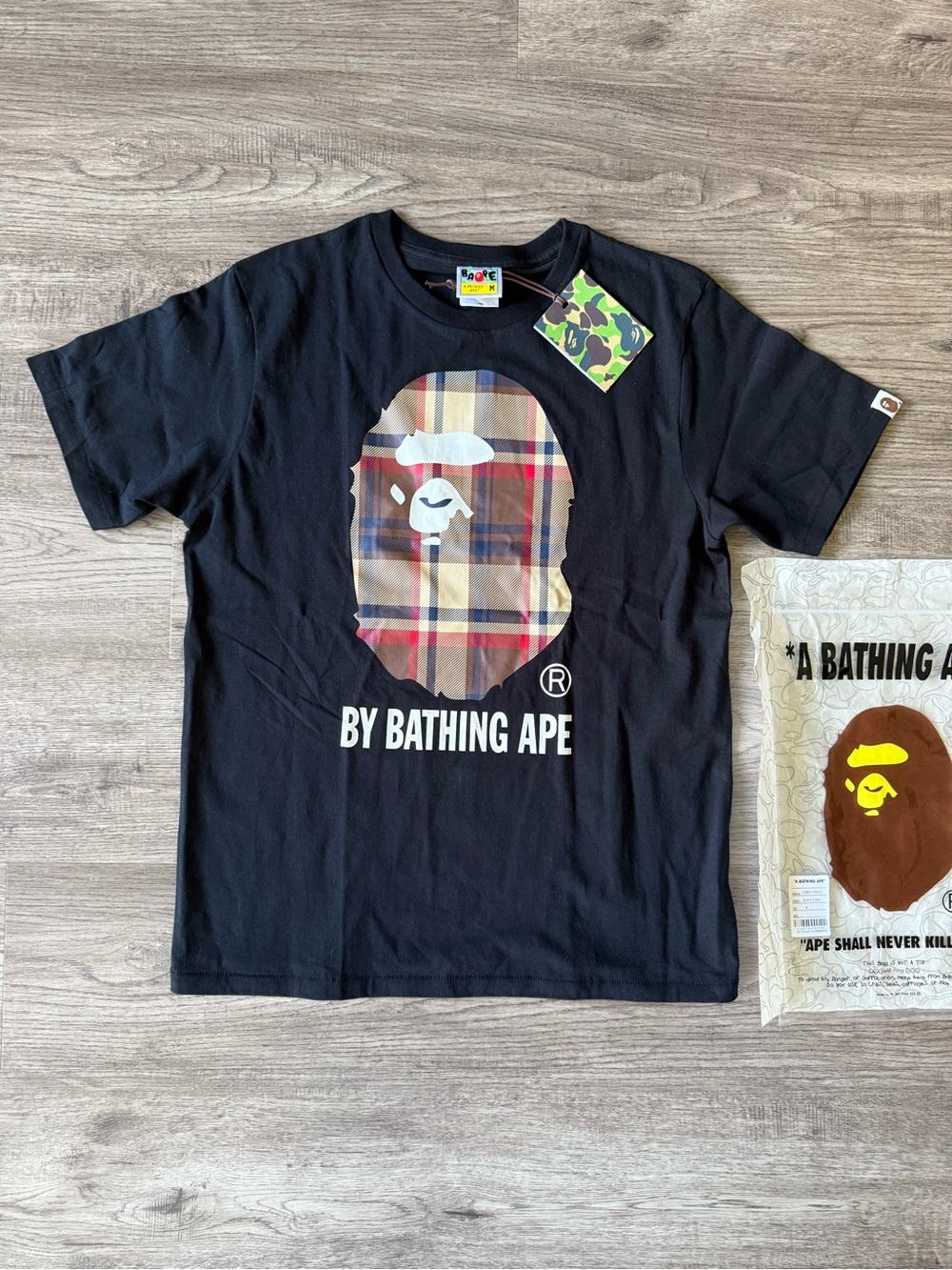 ✅(AUTHENTIC)✅ ‼️SALE‼️Bape Tee Burberry Plaid- (XL FITS LIKE L)
